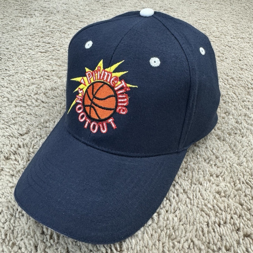 Prime Time Shootout Hat Basketball Navy Arched Spellout Logo Adjustable Cap NOS